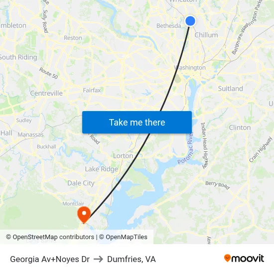 Georgia Av+Noyes Dr to Dumfries, VA map