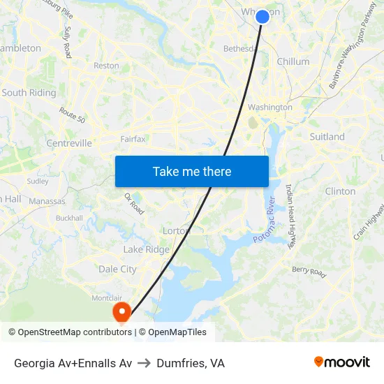 Georgia Av+Ennalls Av to Dumfries, VA map