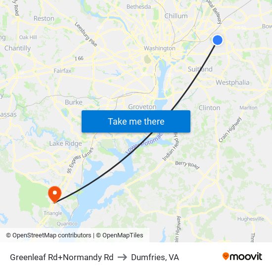 Greenleaf Rd+Normandy Rd to Dumfries, VA map