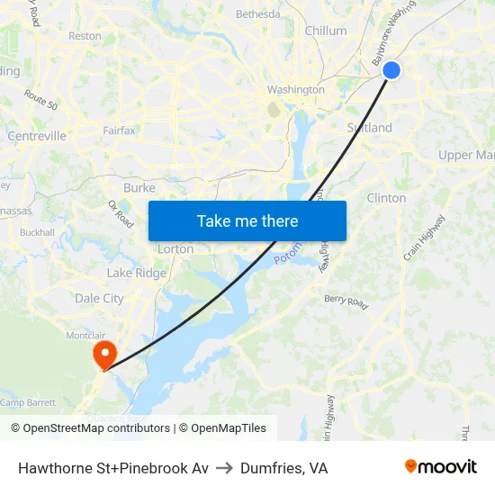 Hawthorne St+Pinebrook Av to Dumfries, VA map