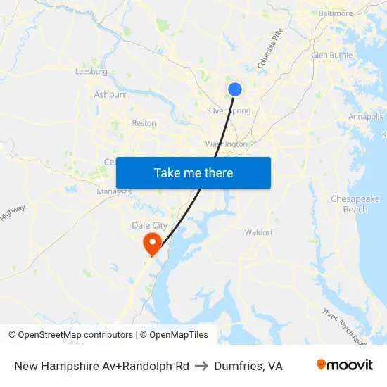 New Hampshire Av+Randolph Rd to Dumfries, VA map