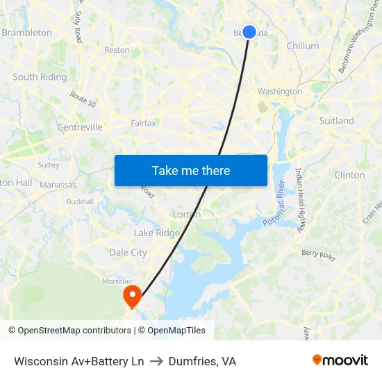 Wisconsin Av+Battery Ln to Dumfries, VA map