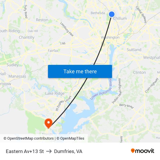 Eastern Av+13 St to Dumfries, VA map