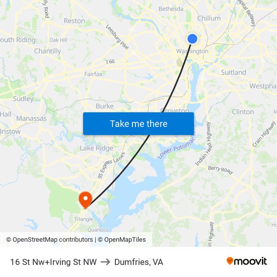 16 St Nw+Irving St NW to Dumfries, VA map