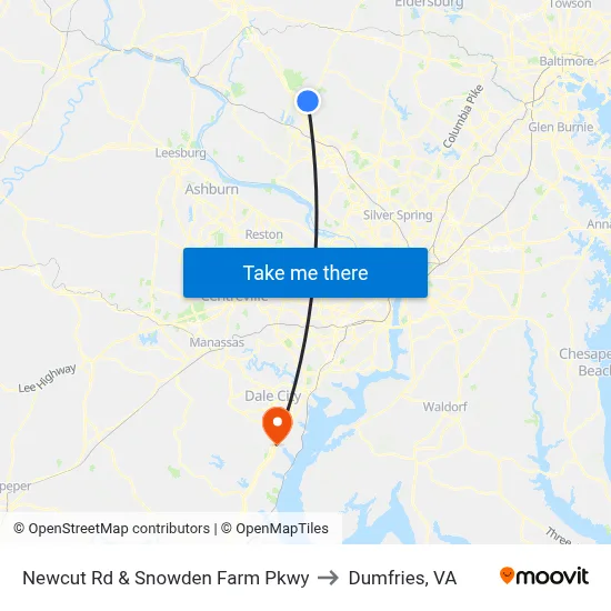 Newcut Rd & Snowden Farm Pkwy to Dumfries, VA map