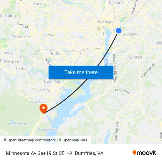 Minnesota Av Se+19 St SE to Dumfries, VA map