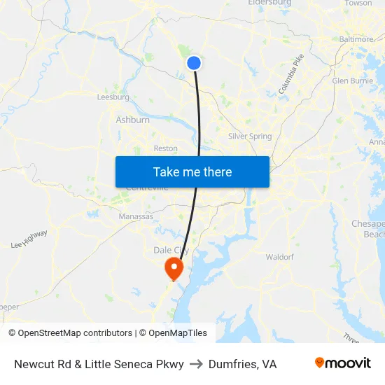 Newcut Rd & Little Seneca Pkwy to Dumfries, VA map