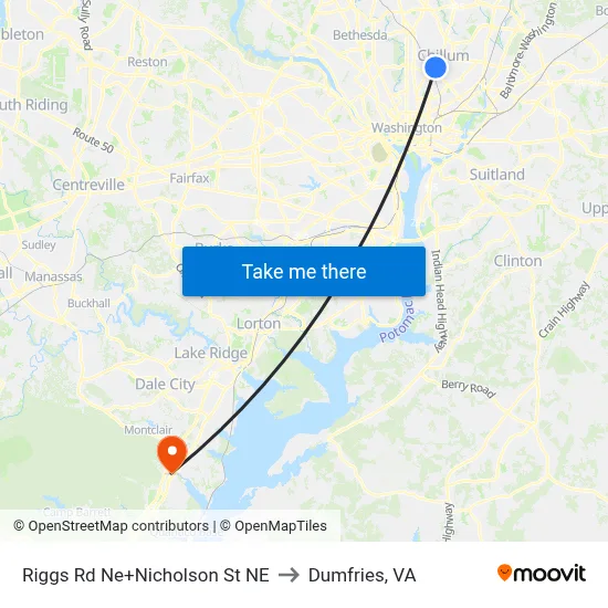 Riggs Rd Ne+Nicholson St NE to Dumfries, VA map