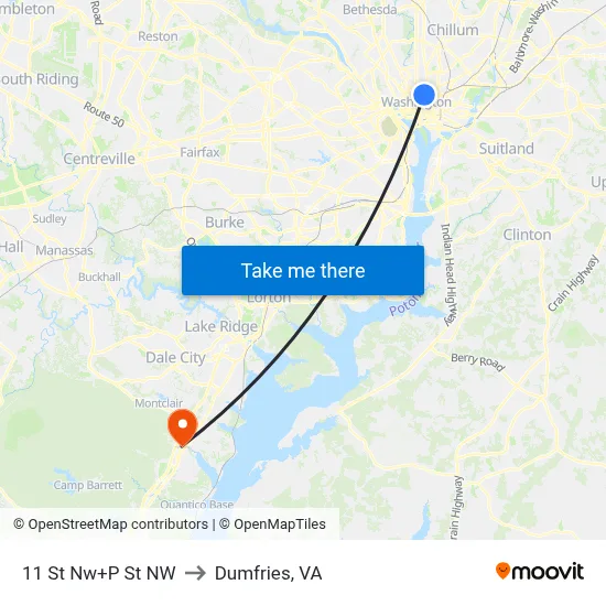 11 St Nw+P St NW to Dumfries, VA map