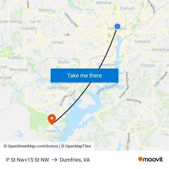 P St Nw+15 St NW to Dumfries, VA map