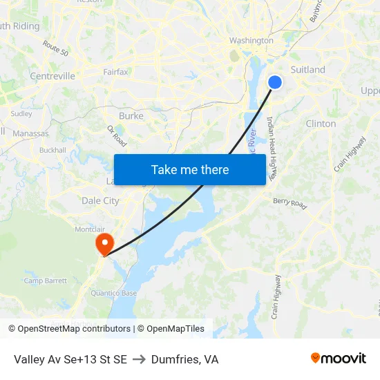Valley Av Se+13 St SE to Dumfries, VA map