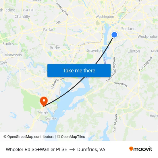 Wheeler Rd Se+Wahler Pl SE to Dumfries, VA map