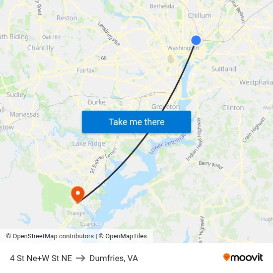 4 St Ne+W St NE to Dumfries, VA map