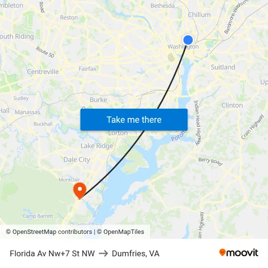 Florida Av Nw+7 St NW to Dumfries, VA map