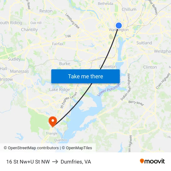 16 St Nw+U St NW to Dumfries, VA map