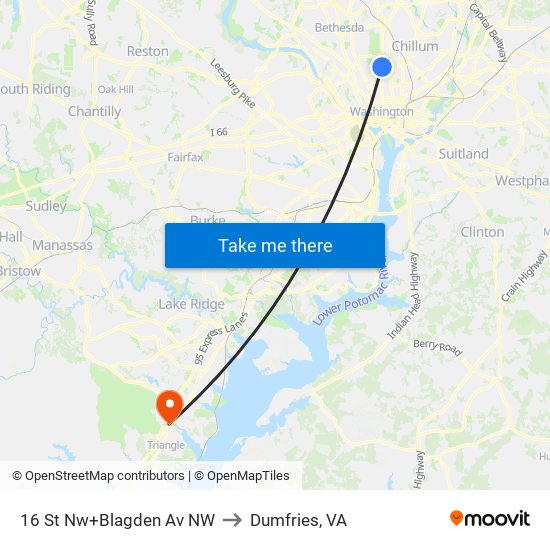 16 St Nw+Blagden Av NW to Dumfries, VA map