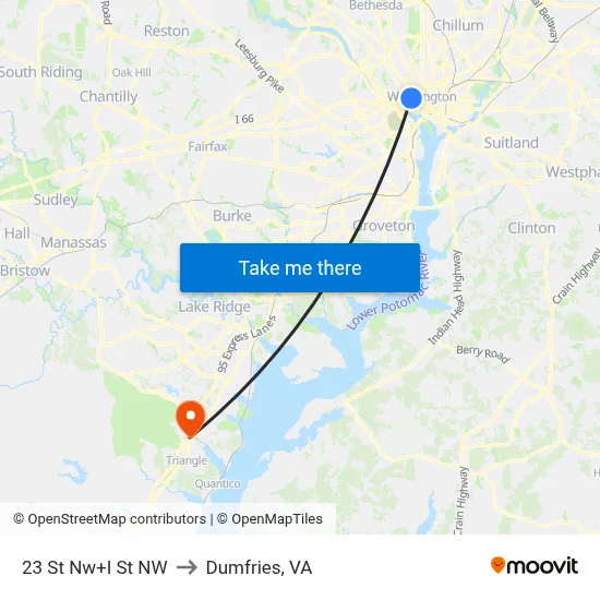 23 St Nw+I St NW to Dumfries, VA map