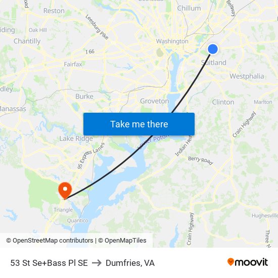 53 St Se+Bass Pl SE to Dumfries, VA map