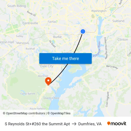 S Reynolds St+#260 the Summit Apt to Dumfries, VA map