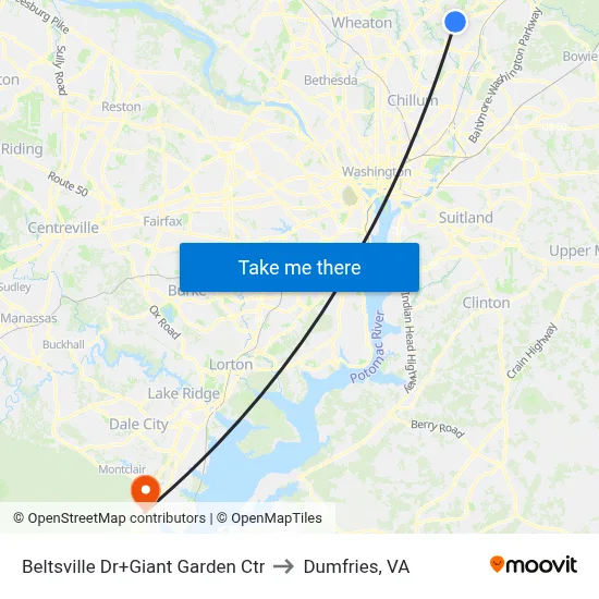 Beltsville Dr+Giant Garden Ctr to Dumfries, VA map