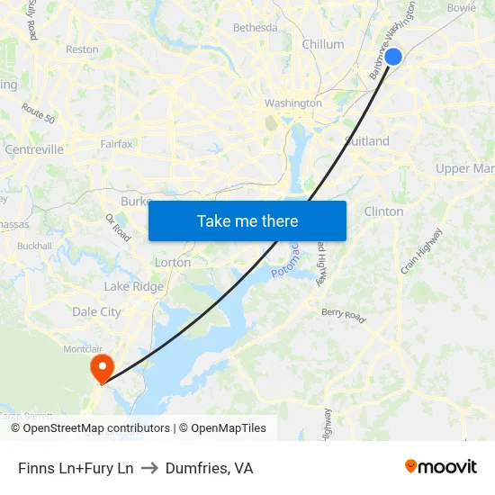 Finns Ln+Fury Ln to Dumfries, VA map