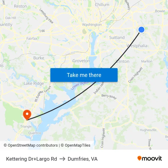 Kettering Dr+Largo Rd to Dumfries, VA map