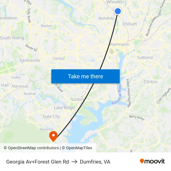 Georgia Av+Forest Glen Rd to Dumfries, VA map