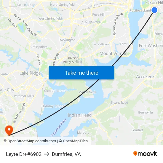 Leyte Dr+#6902 to Dumfries, VA map