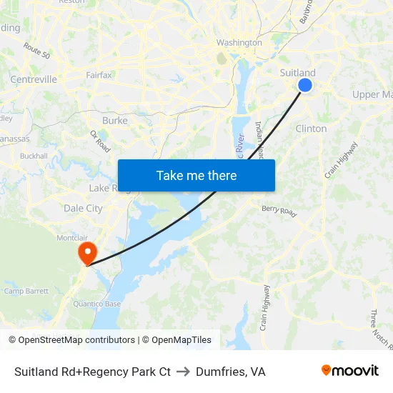 Suitland Rd+Regency Park Ct to Dumfries, VA map