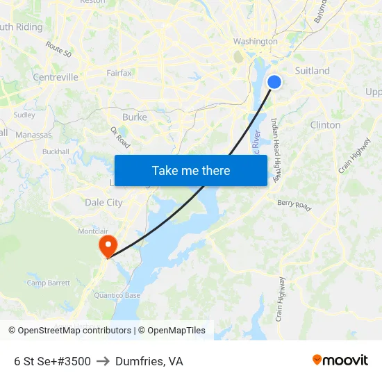 6 St Se+#3500 to Dumfries, VA map