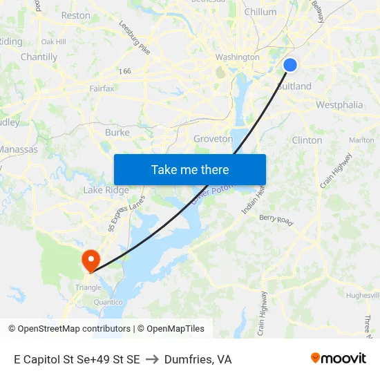 E Capitol St Se+49 St SE to Dumfries, VA map