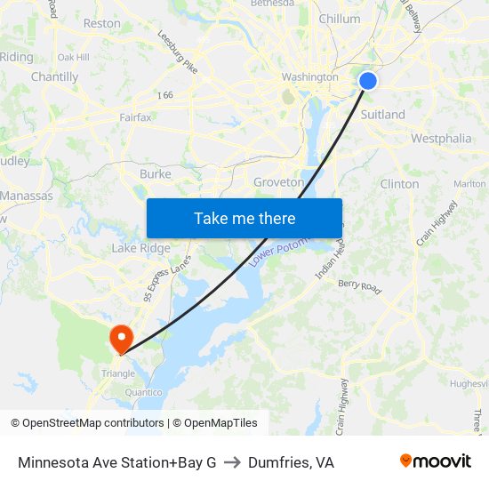 Minnesota Ave Station+Bay G to Dumfries, VA map