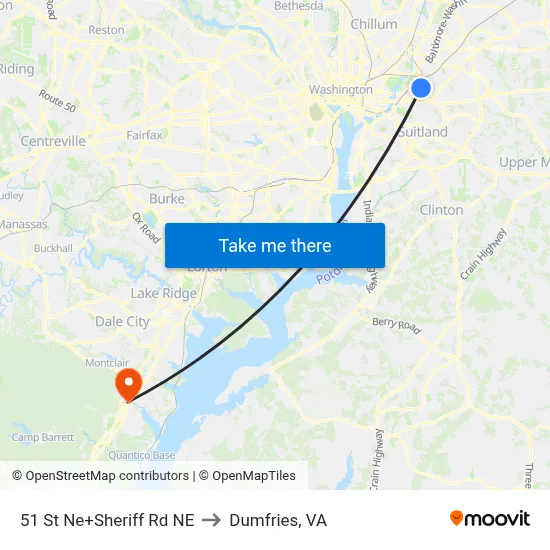 51 St Ne+Sheriff Rd NE to Dumfries, VA map