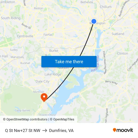 Q St Nw+27 St NW to Dumfries, VA map