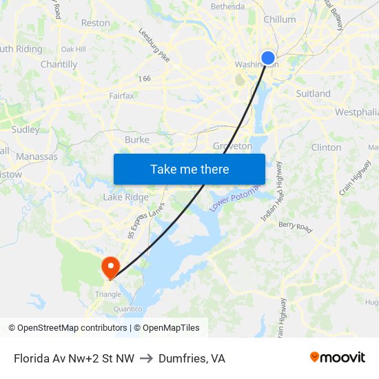 Florida Av Nw+2 St NW to Dumfries, VA map