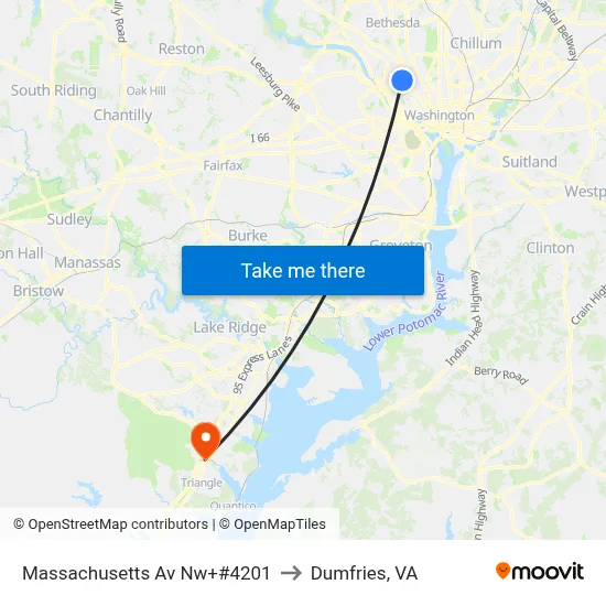Massachusetts Av Nw+#4201 to Dumfries, VA map