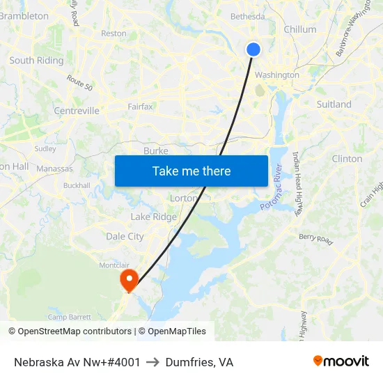 Nebraska Av Nw+#4001 to Dumfries, VA map