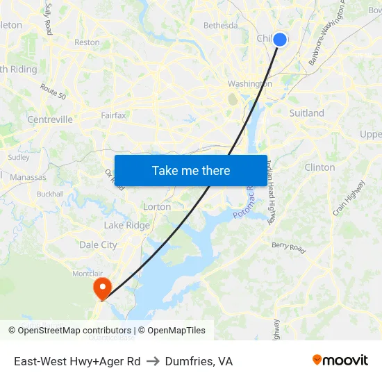 East-West Hwy+Ager Rd to Dumfries, VA map