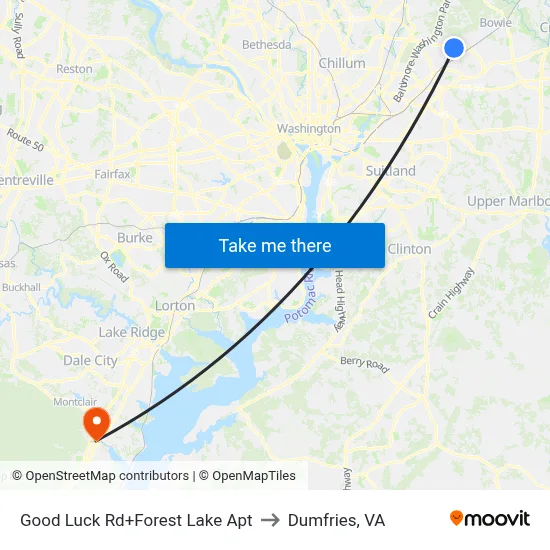 Good Luck Rd+Forest Lake Apt to Dumfries, VA map