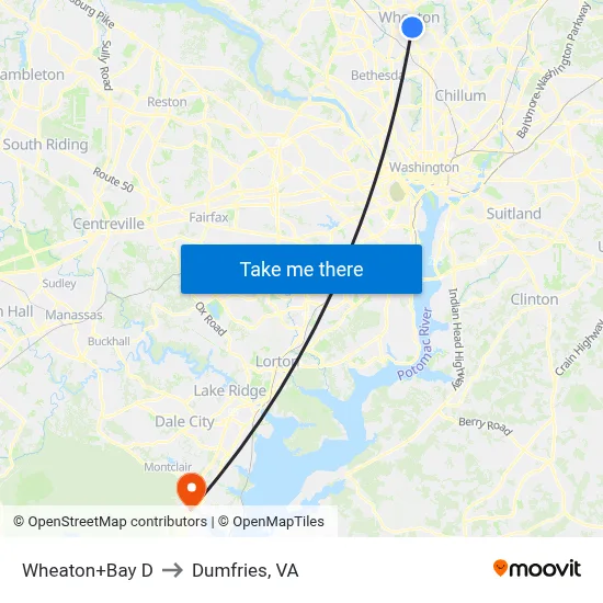 Wheaton+Bay D to Dumfries, VA map