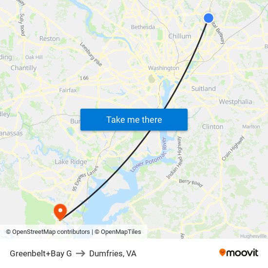 Greenbelt+Bay G to Dumfries, VA map