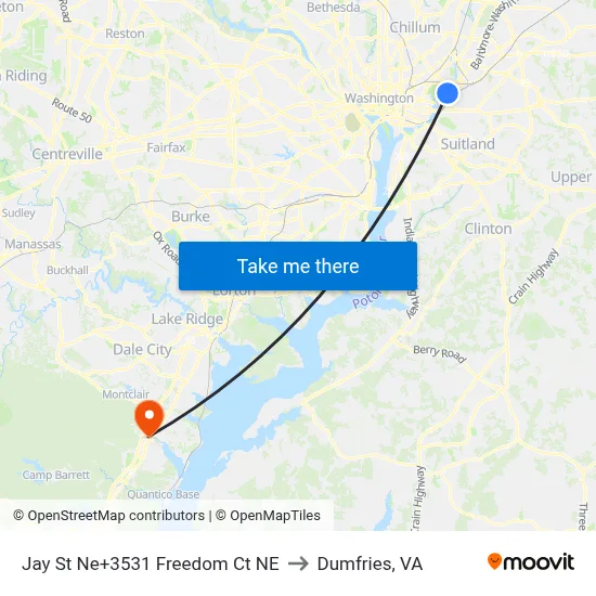 Jay St Ne+3531 Freedom Ct NE to Dumfries, VA map