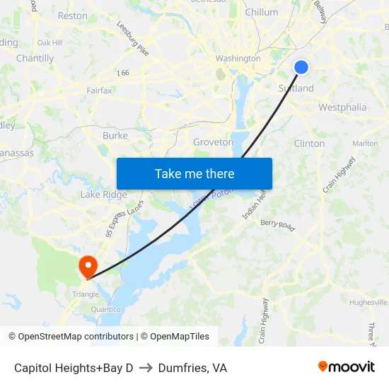 Capitol Heights+Bay D to Dumfries, VA map
