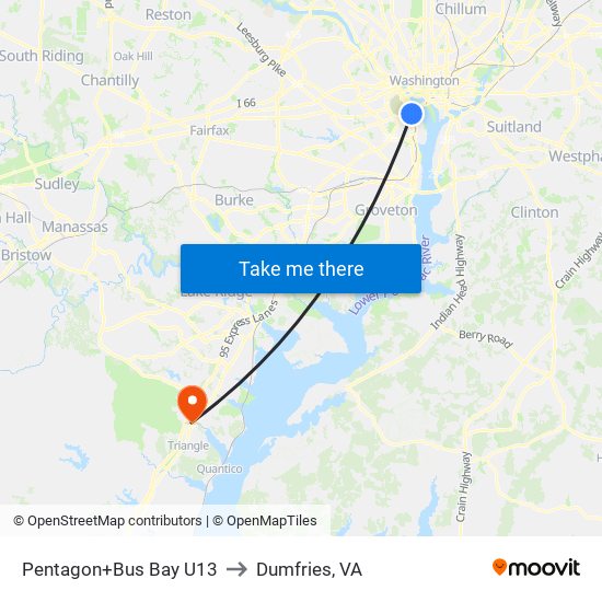 Pentagon+Bus Bay U13 to Dumfries, VA map