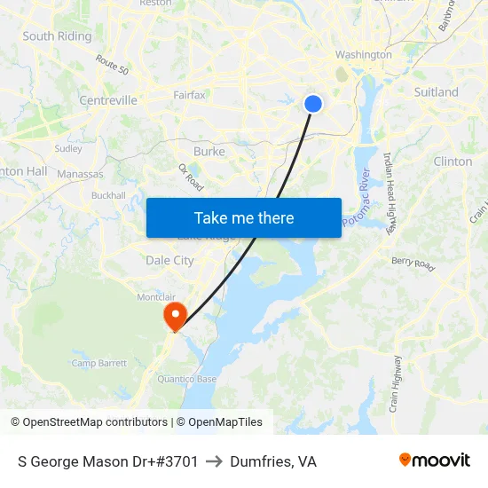 S George Mason Dr+#3701 to Dumfries, VA map