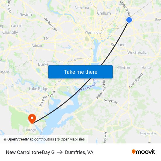 New Carrollton+Bay G to Dumfries, VA map