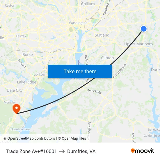 Trade Zone Av+#16001 to Dumfries, VA map