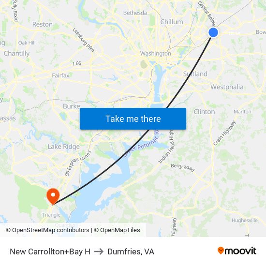 New Carrollton+Bay H to Dumfries, VA map