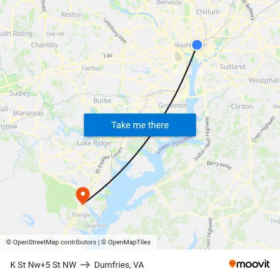 K St Nw+5 St NW to Dumfries, VA map