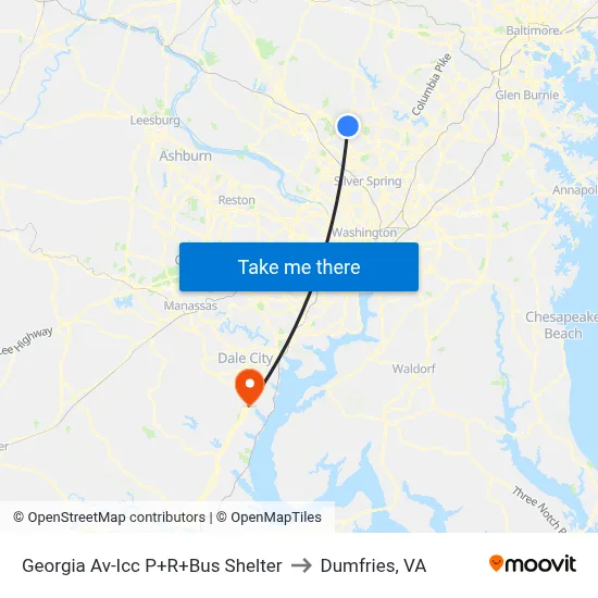 Georgia Av-Icc P+R+Bus Shelter to Dumfries, VA map